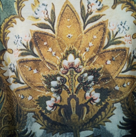 ND New Directions Early 2000s Y2K Bedazzled Angled Rushed Sleeve Floral Top M - Picture 7 of 7